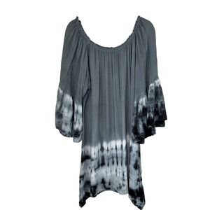 Tie Dye Off The Shoulder Gray Dress Bell Sleeves Plus Size Mini Dress‎ Size 2XL